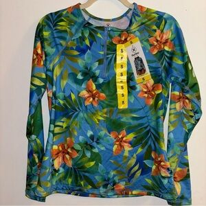 Hurley Tropical Floral Rash Guard Swim Top S